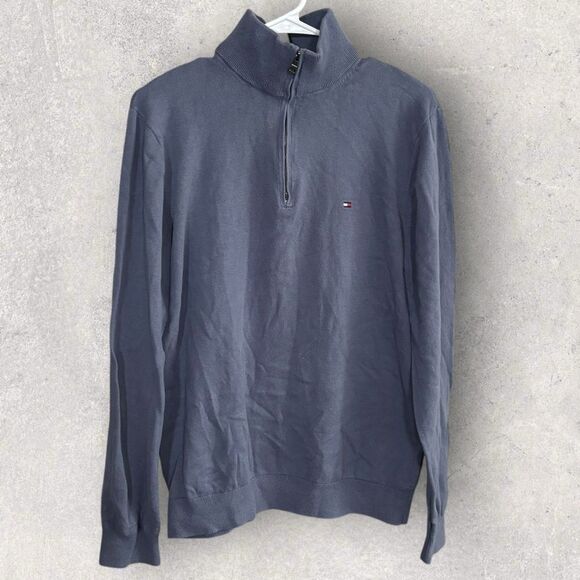 Tommy Hilfiger Men's Gray-Blue Half-Zip Sweater mens large - Picture 1 of 6